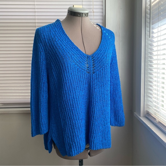 NIC+ZOE Women's Cobalt Blue V-Neck Knit Sweater Size M - Picture 4 of 10